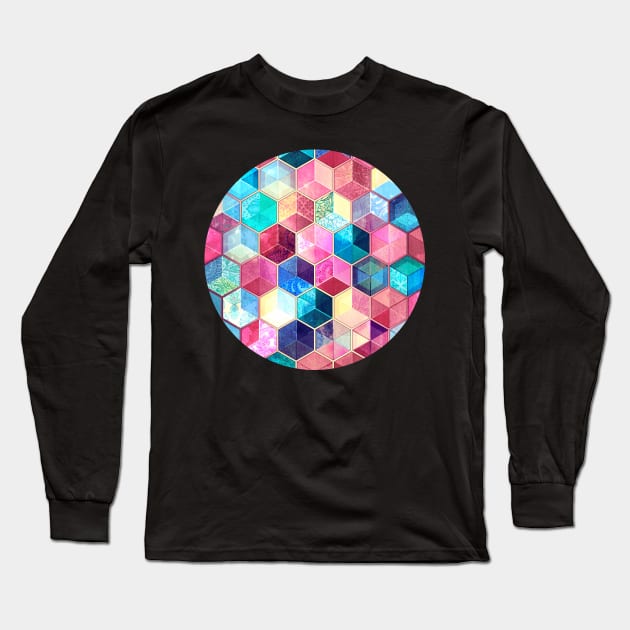 Topaz & Ruby Crystal Honeycomb Cubes Long Sleeve T-Shirt by micklyn